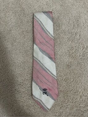 Men's Pink and Cream Diagonal Stripe Tie with Monogram Detail
